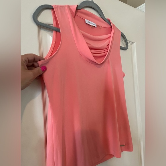 Calvin Klein Light Peach Sleeveless Draped Neckline Blouse Size Petite Small - Picture 3 of 10